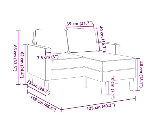 2-Vietė Sofa Su L Formos Kreminiu 125 Cm Audiniu