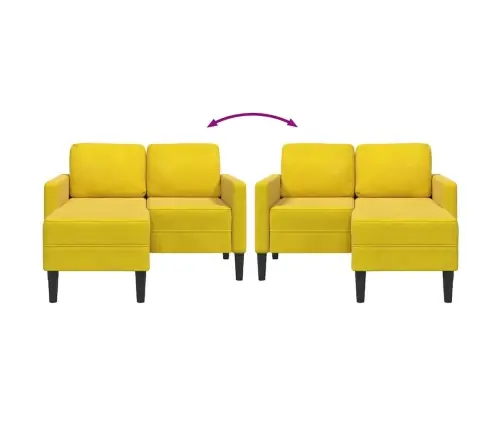 2-Vietīgs Dīvāns Ar Kušeti L-Veida Dzeltens 125 Cm Samts Vidaxl