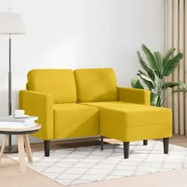 Dvivietė Sofa Su Gultu L Formos Geltona 125 Cm Aksomas