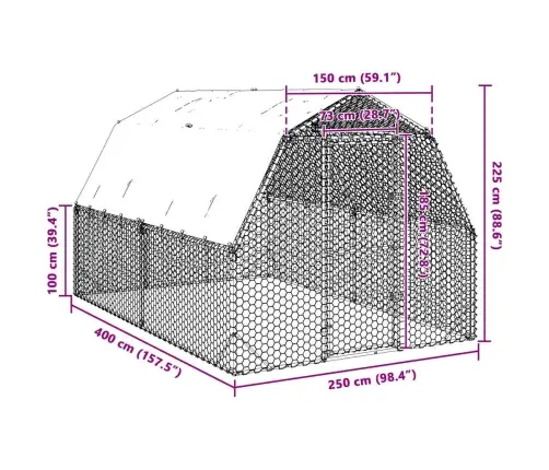 Vistas Skrējiens Ar Jumtu, 2,5X4X2,25 M, Cinkots Tērauds Vidaxl