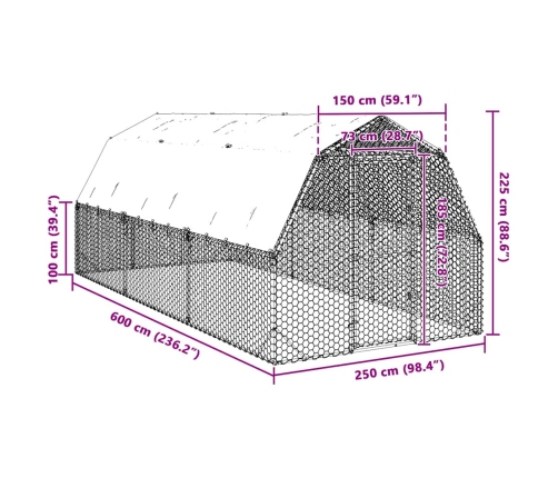 Vistas Skrējiens Ar Jumtu, 2,5X6X2,25 M, Cinkots Tērauds Vidaxl