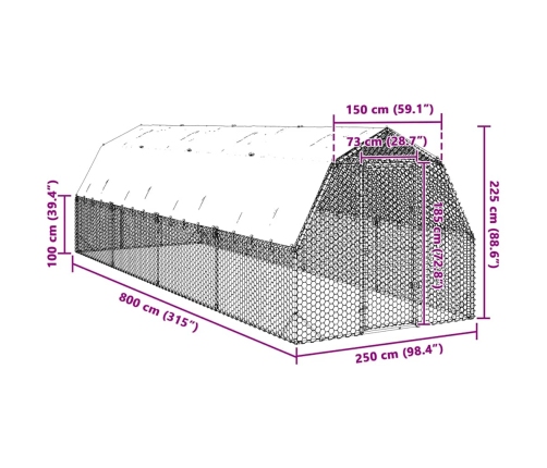Vistas Skrējiens Ar Jumtu, 2,5X8X2,25 M, Cinkots Tērauds Vidaxl