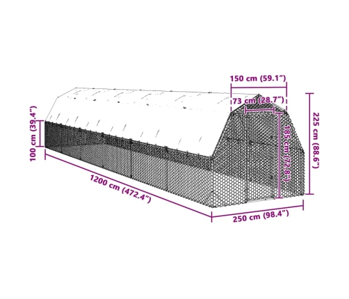 Vištienos Bėgimas Su Stogu 2,5X12X2,25 M Cinkuoto Plieno