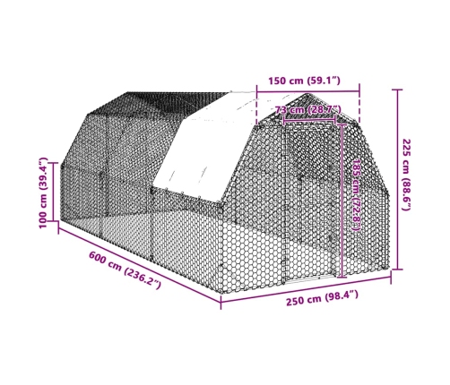 Vištienos Bėgimas Su Stogu 2,5X6X2,25 M Cinkuoto Plieno