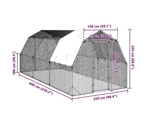 Vistas Skrējiens Ar Jumtu, 2,5X6X2,25 M, Cinkots Tērauds Vidaxl