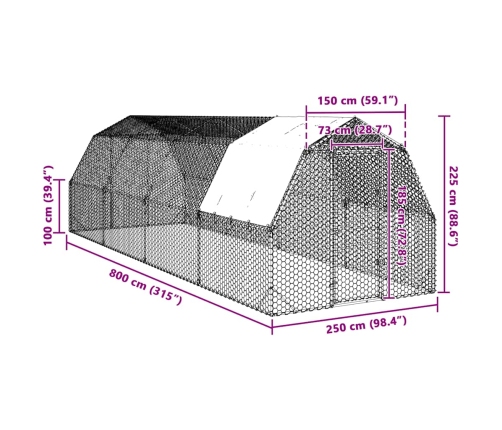 Vistas Skrējiens Ar Jumtu, 2,5X8X2,25 M, Cinkots Tērauds Vidaxl