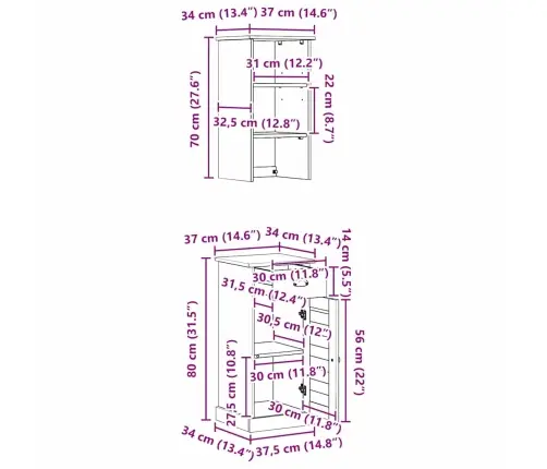 Vannas Istabas Mēbeļu Komplekts 2 Pcs Brūna Un Balta Vidaxl