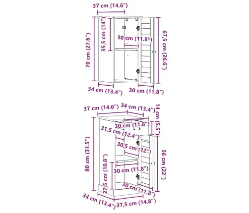 Vannitoa Mööbleset Vigo 2 Pcs Pruun Ja Valge 37 X 34 X 80 Cm