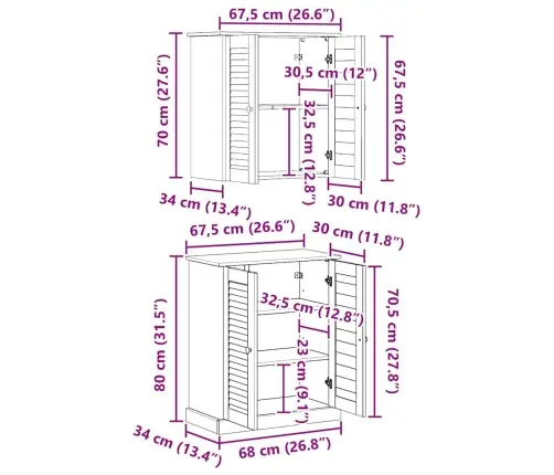 Vannas Istabas Mēbeļu Komplekts 2 Pcs Brūna 67.5 X 34 X 80 Cm Vidaxl