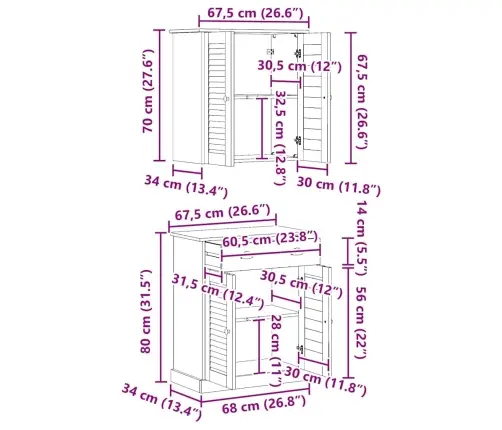 Vannas Istabas Mēbeļu Komplekts 2 Pcs Brūna 67.5 X 34 X 80 Cm Vidaxl