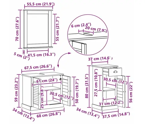 Vannas Istabas Mēbeļu Komplekts 3 Pcs Brūna 37 X 34 X 80 Cm Vidaxl