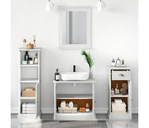 Vannas Istabas Mēbeļu Komplekts Ar Atvilktni Ar Plauktu 3 Pcs Antīki Balta Vidaxl