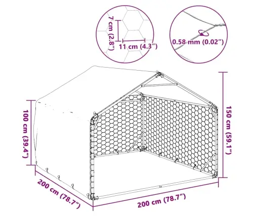 Õue Koerakuut Katusega 2 X 2 X 1,5 M, Tsingitud Terasest