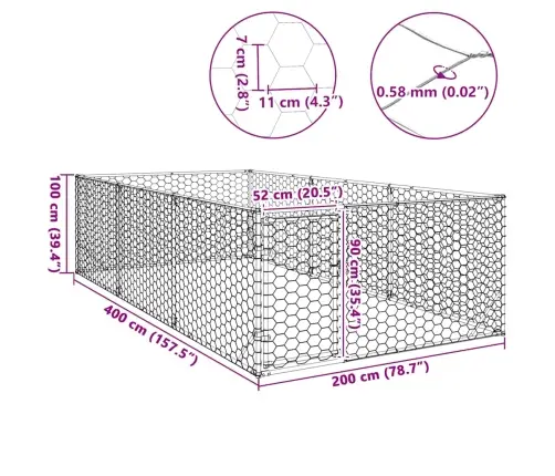 Āra Suņu Voljērs Ar Durvīm, 2X4X1 M, Cinkots Tērauds Vidaxl