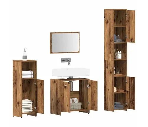 4-Osaline Vannitoa Mööblikomplekt, Vana Puit, Tehispuit