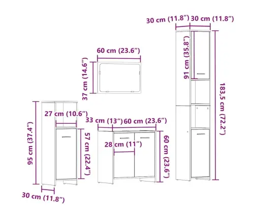 4-Osaline Vannitoa Mööblikomplekt, Vana Puit, Tehispuit
