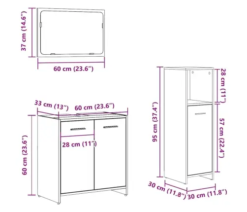 3-Daļīgs Vannasistabas Mēbeļu Komplekts, Veca Koka, Koks Vidaxl