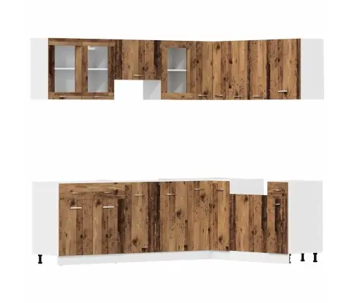 11-Osaline Köögikappide Komplekt "Lyon", Vanast Puidust, Töödeldud Puit