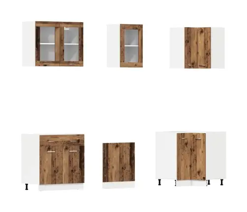 11-Osaline Köögikappide Komplekt "Lyon", Vanast Puidust, Töödeldud Puit