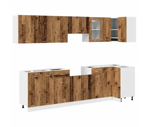 11-Osaline Köögikappide Komplekt "Lyon", Vanast Puidust, Töödeldud Puit