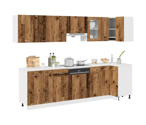 11-Osaline Köögikappide Komplekt "Lyon", Vanast Puidust, Töödeldud Puit