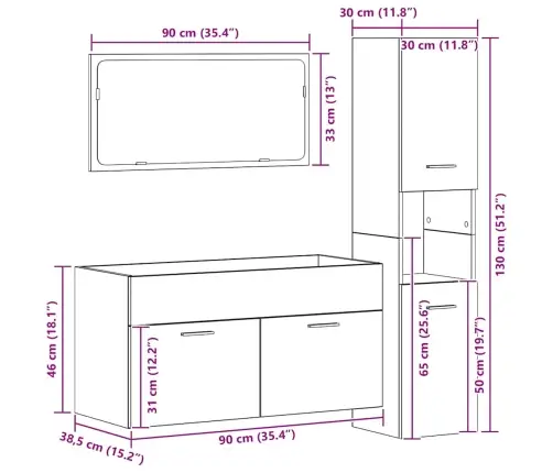 3-Daļīgs Vannasistabas Mēbeļu Komplekts, Koka Krāsa Vidaxl