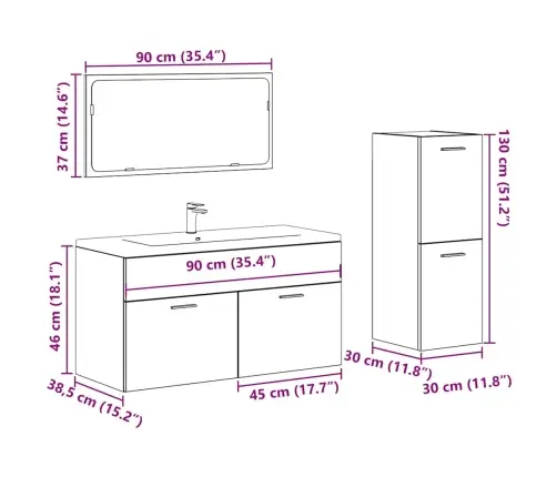 3-Osaline Vannitoa Mööblikomplekt, Vana Puit, Tehispuit