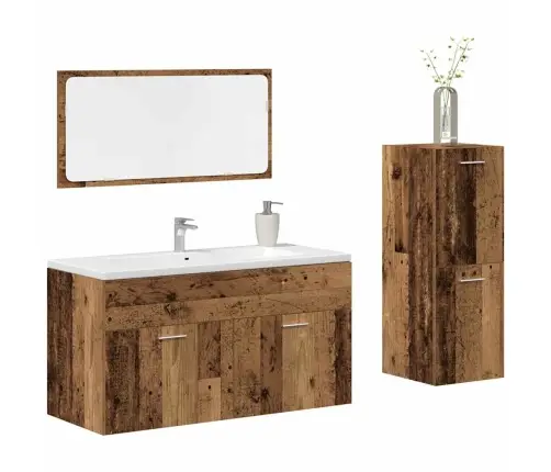 3-Osaline Vannitoa Mööblikomplekt, Vana Puit, Tehispuit