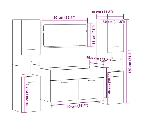 4-Daļīgs Vannasistabas Mēbeļu Komplekts, Veca Koka, Koks Vidaxl