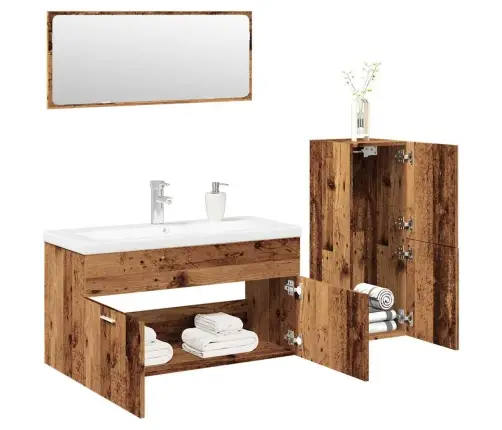 Vonios Baldų Komplektas, 4 Dalių, Medienos, Apdirbta Mediena