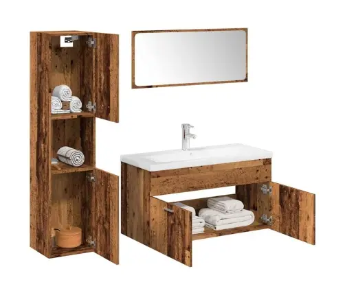 5-Osaline Vannitoa Mööblikomplekt, Vana Puit, Tehispuit