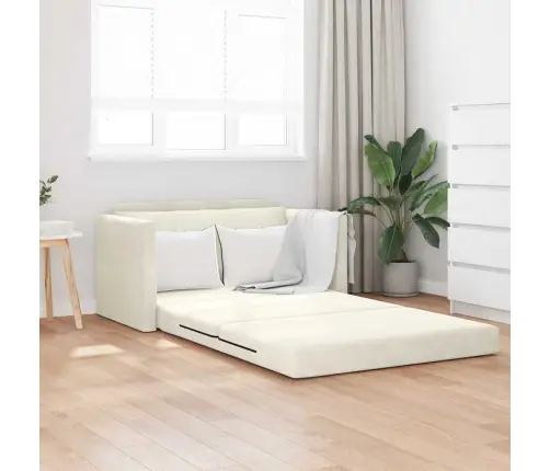 Grīdas Dīvāngulta 2-In-1 Krēms 124X204X61 Cm Samts Vidaxl