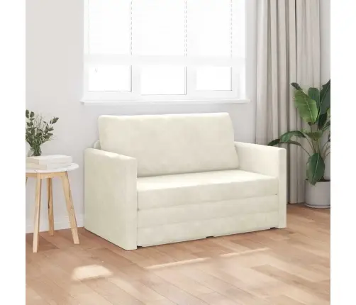 Grīdas Dīvāngulta 2-In-1 Krēms 124X204X61 Cm Samts Vidaxl