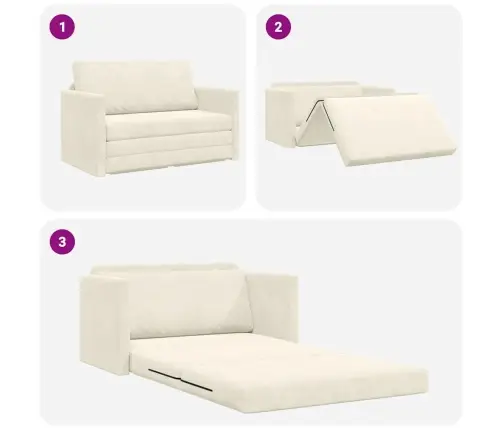 Grīdas Dīvāngulta 2-In-1 Krēms 124X204X61 Cm Samts Vidaxl