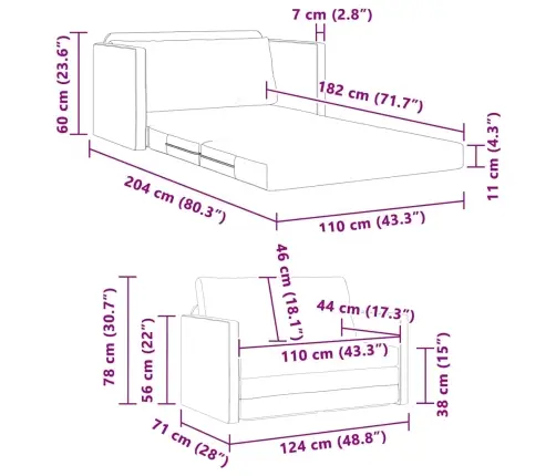 Grīdas Dīvāngulta 2-In-1 Krēms 124X204X61 Cm Samts Vidaxl