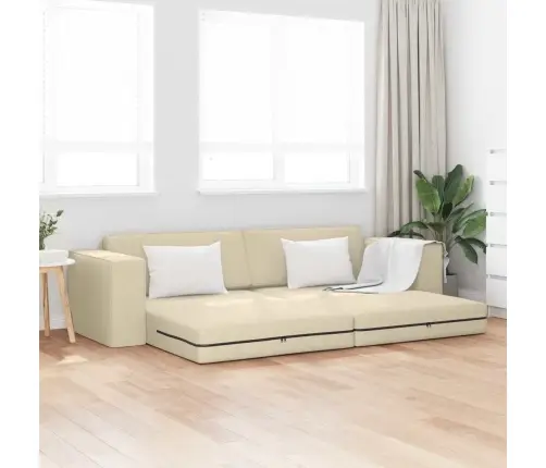 Grīdas Dīvāngulta 2-In-1 Krēmkrāsā 245X150X60.5 Cm Audums Vidaxl