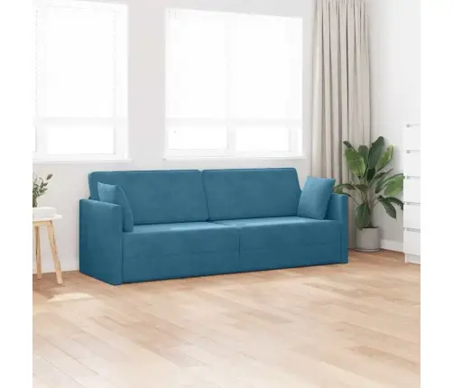 Grindų Sofos Lova 200Cm Mėlyna Aksomas