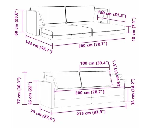 Grīdas Dīvāngulta 2-In-1 Melna 213X144X60 Cm Velvet Vidaxl