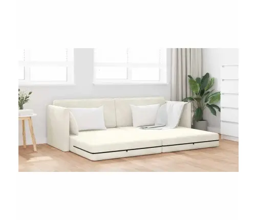 Grindų Sofos Lova 200Cm Kreminė Aksomas