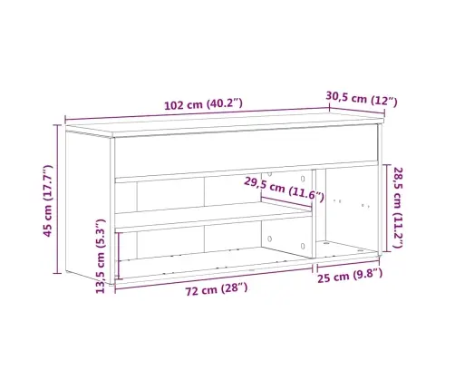 Jalatsipink, Betoonhall, 102X30,5X45 cm Tehispuit