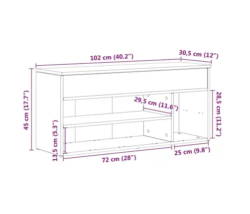 Apavu Plaukts, Koka Krāsa, 102X30,5X45 Cm, Inženierijas Koks Vidaxl