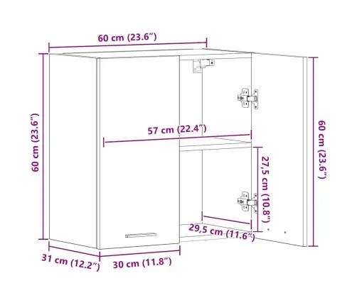Virtuves Sienas Skapis Betons Pelēks 60X31X60 Cm Vidaxl