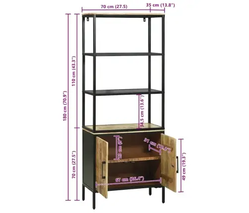 Augstais Galds 70X35X180 Cm Ciets Raupjs Mangovood Vidaxl