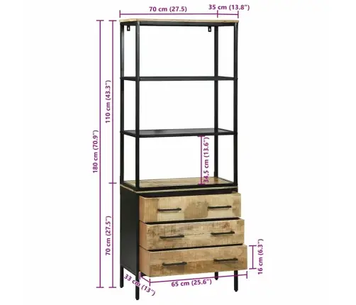 Augsts Skapītis 70X35X180 Cm Solid Rough Wood Mango Vidaxl