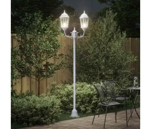 Dārza Gaismas Stabs 2-Lampu E27 Balts 220 Cm Alumīnijs Vidaxl