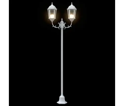 Dārza Gaismas Stabs 2-Lampu E27 Balts 220 Cm Alumīnijs Vidaxl