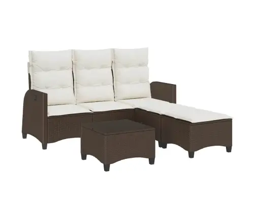 3-Daļīgs Dārza Dīvānu Komplekts, Matrači, Brūna L-Veida Vidaxl