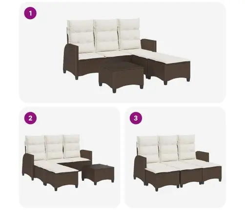 3-Daļīgs Dārza Dīvānu Komplekts, Matrači, Brūna L-Veida Vidaxl