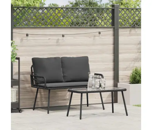 2 Gab. Dārza Galds Ar Spilveniem Melns Poliretangā Vidaxl