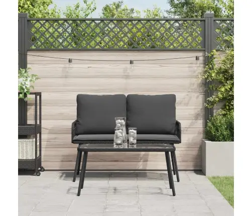 2 Gab. Dārza Galds Ar Spilveniem Melns Poliretangā Vidaxl